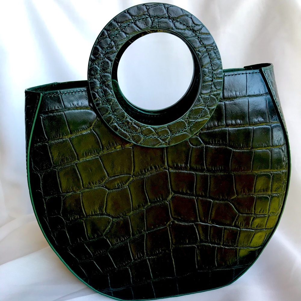 STAUD Leather Frida Handbag in Ivy Green